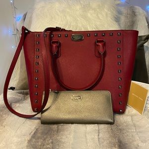 Michael Kors tote with matching gunmetal wallet